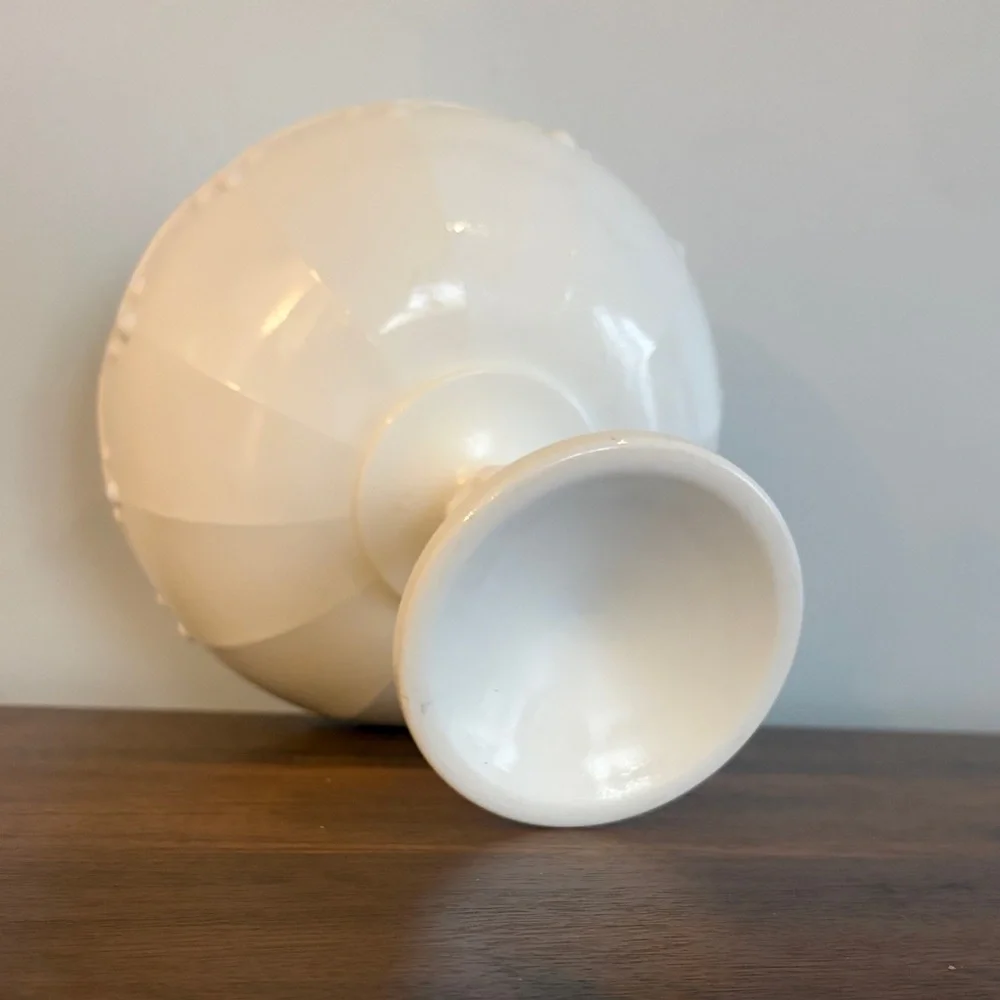 White Ceramic Pedestal Bowl | Farmhouse Decor | Scalloped Edge Compote Dish - Picture 3 of 5